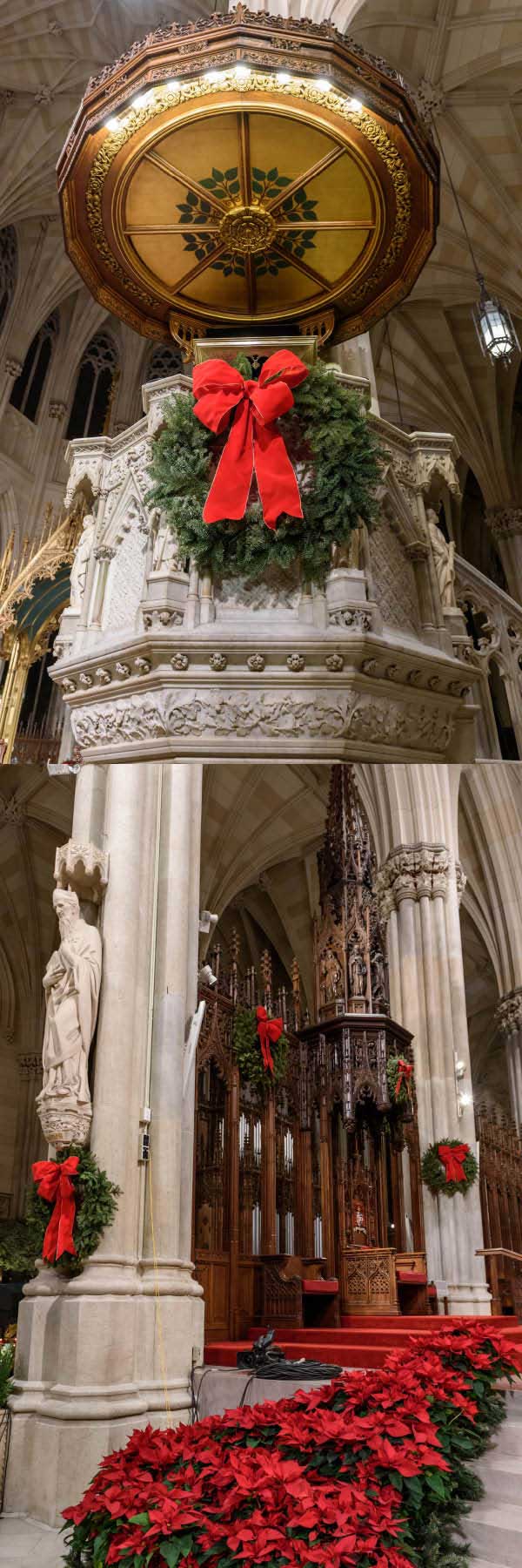 Pulpit and St. Patrick at Christmas time